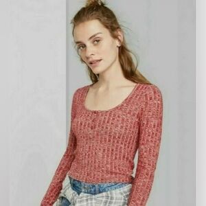 Wild Fable Soft Henley Sweater Top Shirt Long Sleeve Berry Size XL